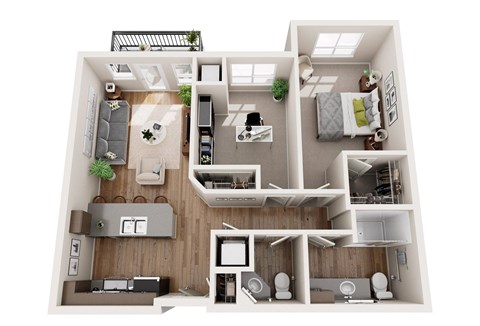 Floor plan for 2 beds, 1.5 baths, 849 sqft